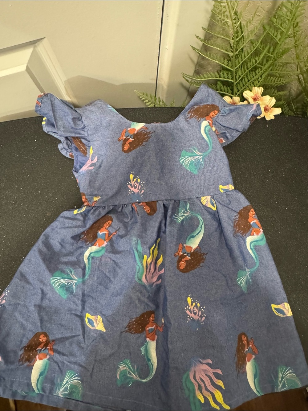 & Other Stories Blue Mermaid Print Flutter Sleeve Dress